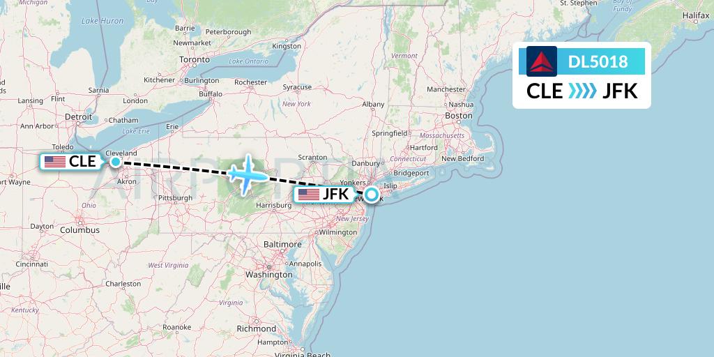 DL5018 Delta Air Lines Flight Map: Cleveland to New York