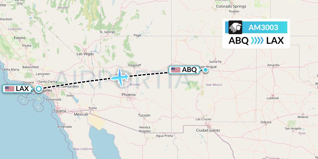 AM3003 Aeromexico Flight Map: Albuquerque to Los Angeles