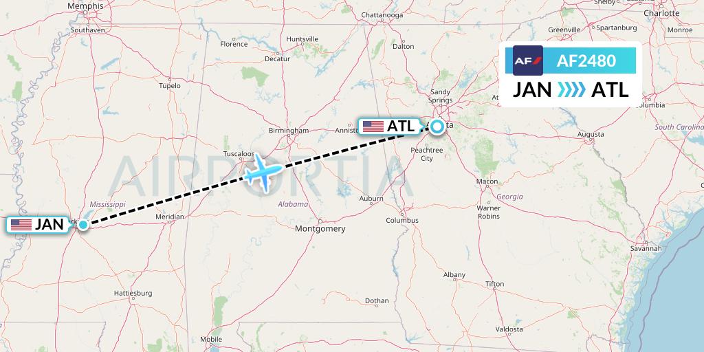 AF2480 Air France Flight Map: Jackson to Atlanta