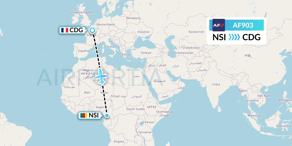 AF903 Air France Flight Map: Yaounde to Paris