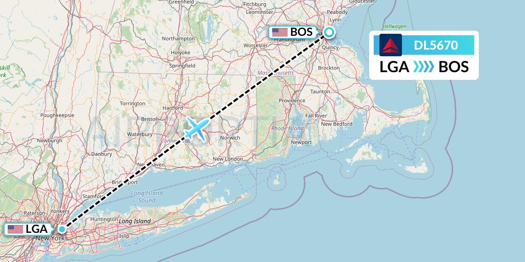 DL5670 Delta Air Lines Flight Map: New York to Boston