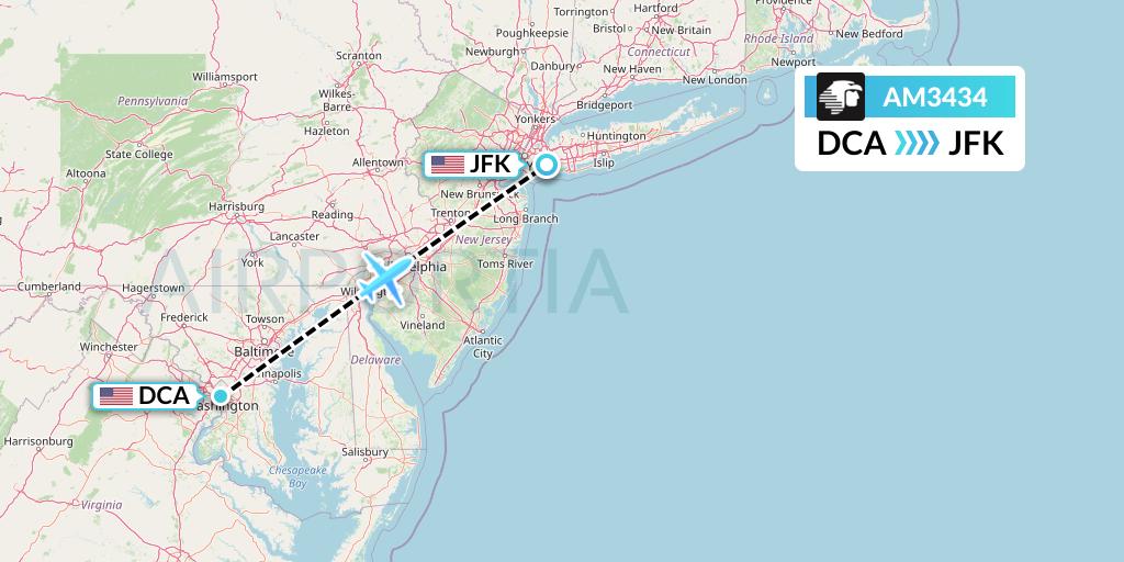 AM3434 Aeromexico Flight Map: Washington to New York