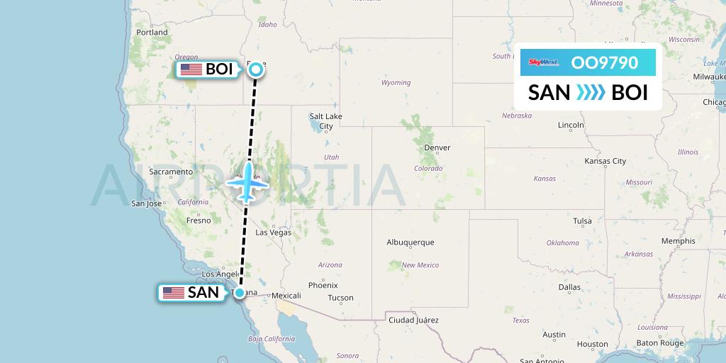 OO9790 SkyWest Airlines Flight Map: San Diego to Boise