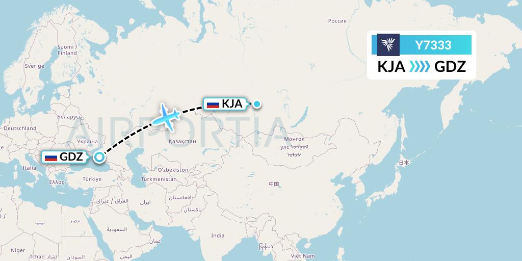 Y7333 NordStar Flight Map: Krasnoyarsk to Gelendzhik