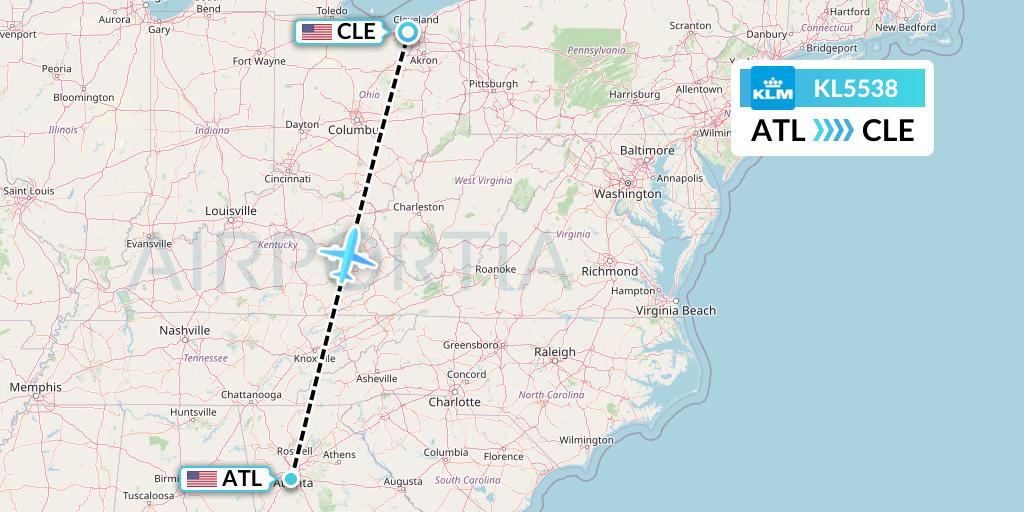 KL5538 KLM Flight Map: Atlanta to Cleveland