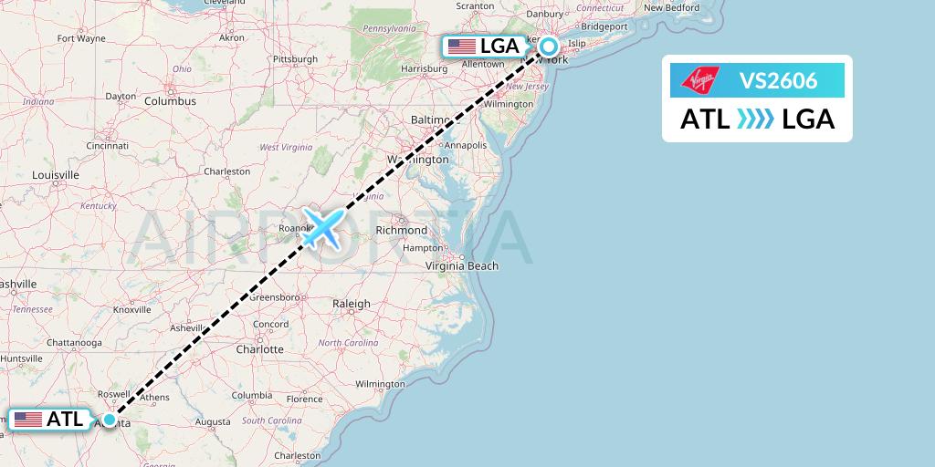 VS2606 Virgin Atlantic Airways Flight Map: Atlanta to New York