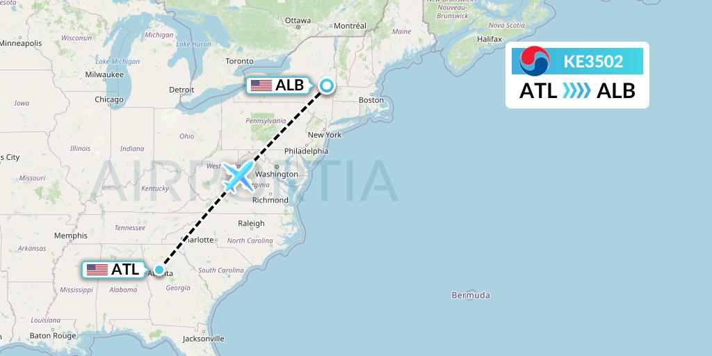 KE3502 Korean Air Flight Map: Atlanta to Albany