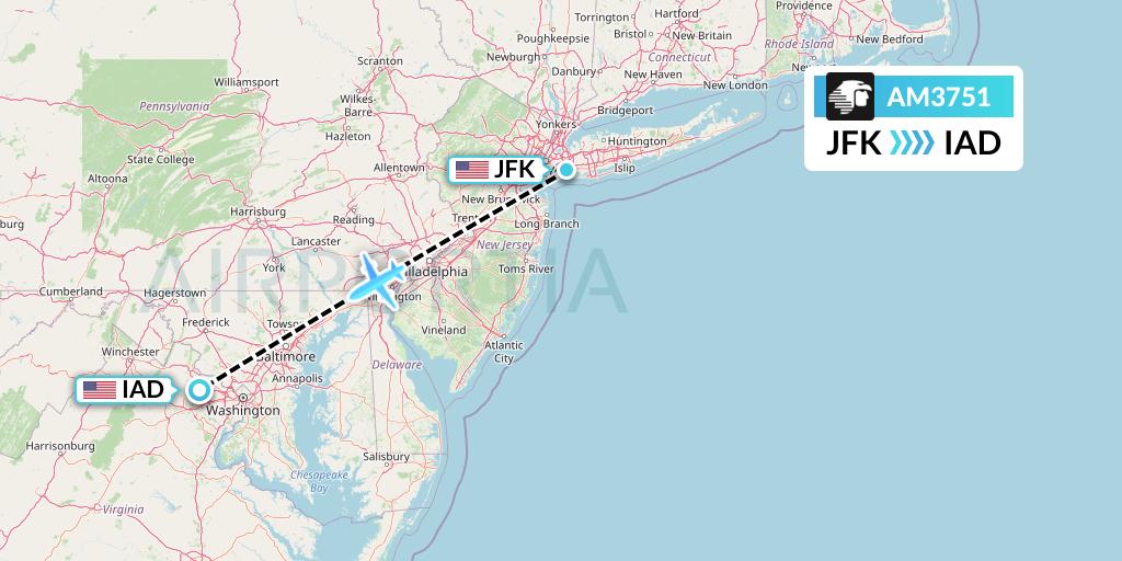 AM3751 Aeromexico Flight Map: New York to Washington
