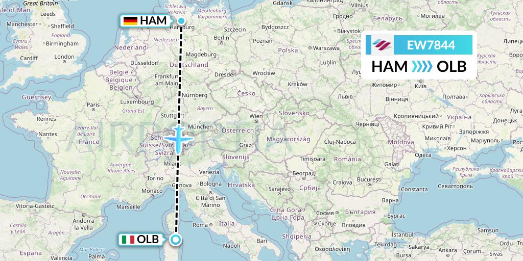 EW7844 Eurowings Flight Map: Hamburg to Olbia