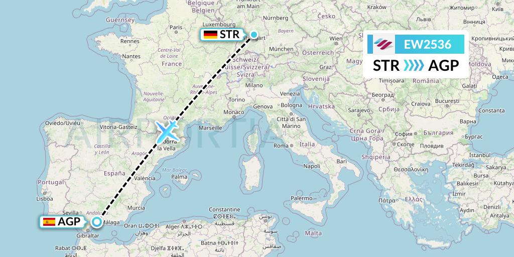 EW2536 Eurowings Flight Map: Stuttgart to Malaga