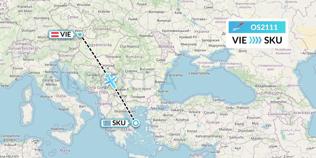 OS2111 Austrian Airlines Flight Map: Vienna to Skyros