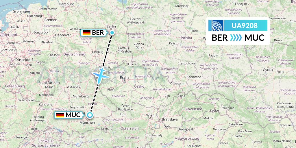 UA9208 United Airlines Flight Map: Berlin to Munich