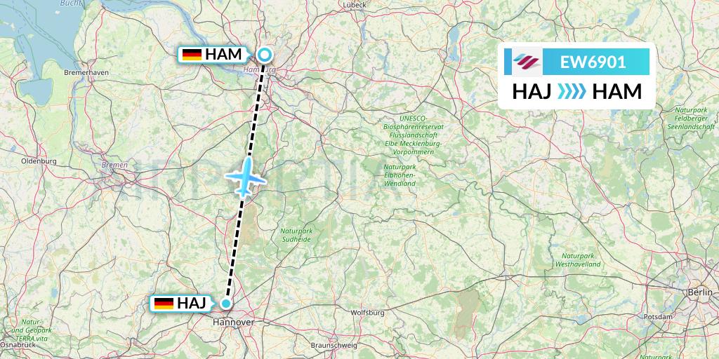 EW6901 Eurowings Flight Map: Hannover to Hamburg