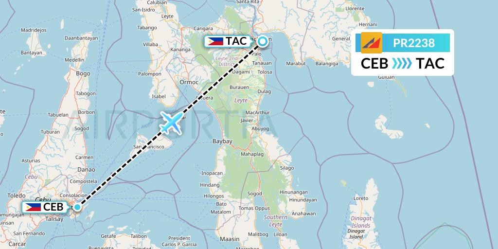 PR2238 Philippine Airlines Flight Map: Cebu to Tacloban