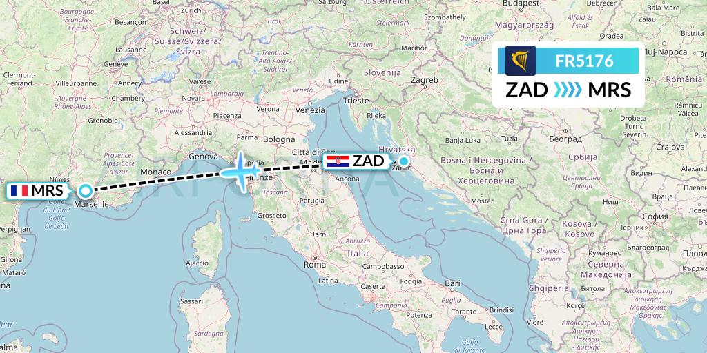 FR5176 Ryanair Flight Map: Zadar to Marseille