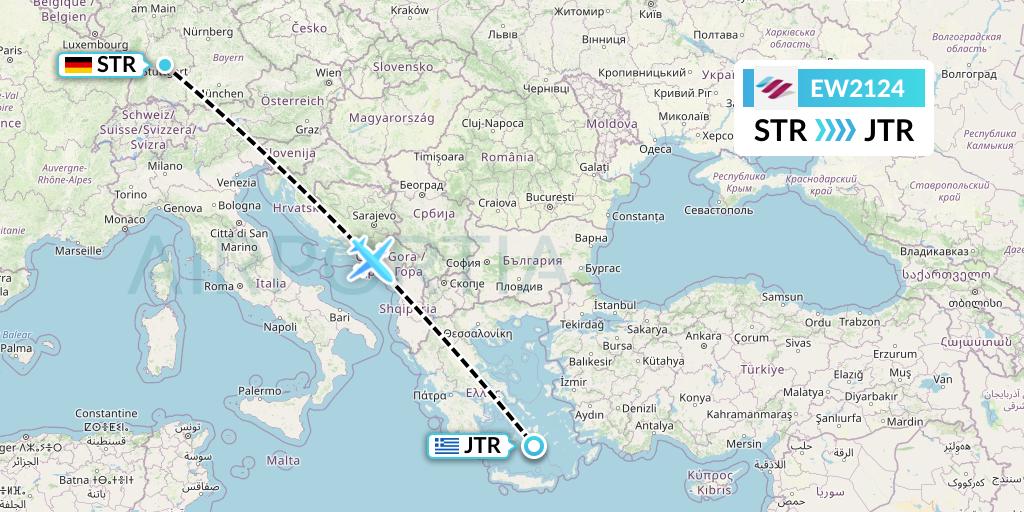EW2124 Eurowings Flight Map: Stuttgart to Santorini