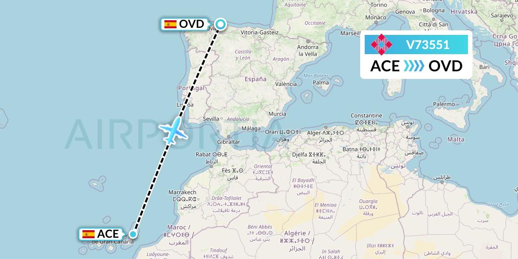 V73551 Volotea Flight Map: Lanzarote to Asturias