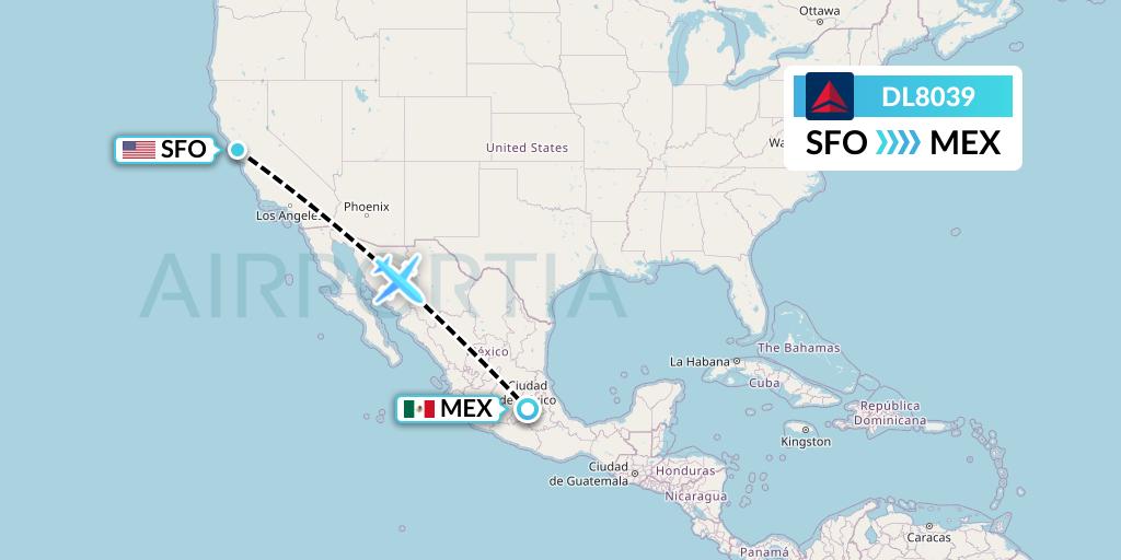 DL8039 Delta Air Lines Flight Map: San Francisco to Mexico City