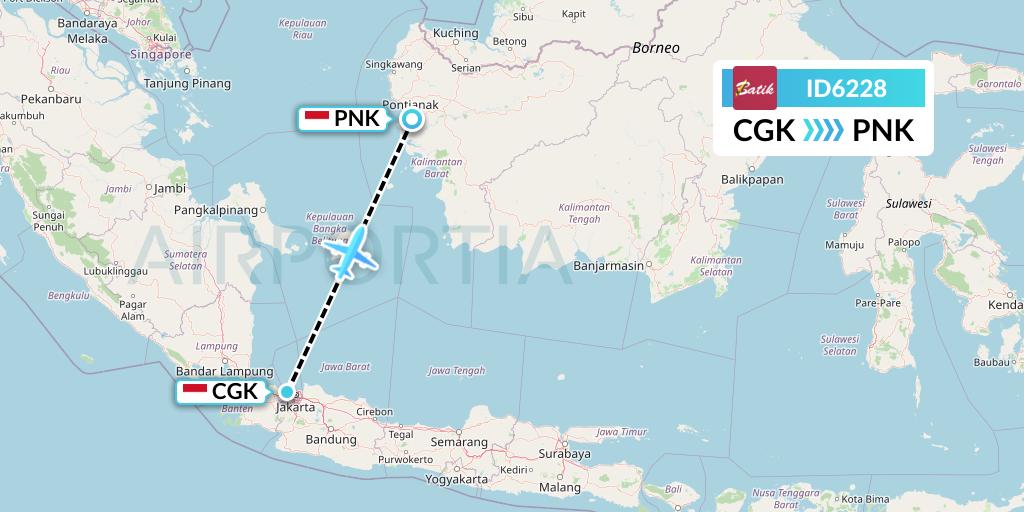 ID6228 Batik Air Flight Map: Jakarta to Pontianak