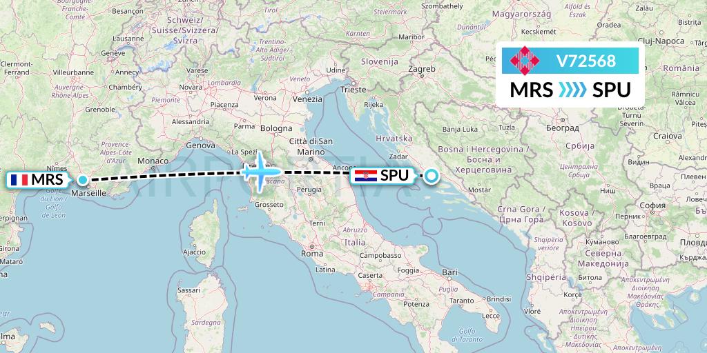 V72568 Volotea Flight Map: Marseille to Split