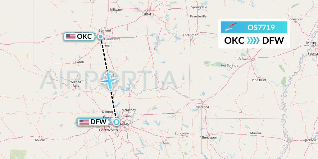 OS7719 Austrian Airlines Flight Map: Oklahoma City to Dallas