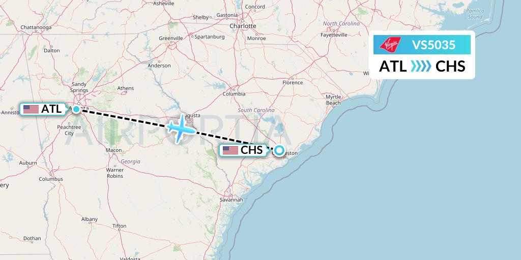 VS5035 Virgin Atlantic Airways Flight Map: Atlanta to Charleston