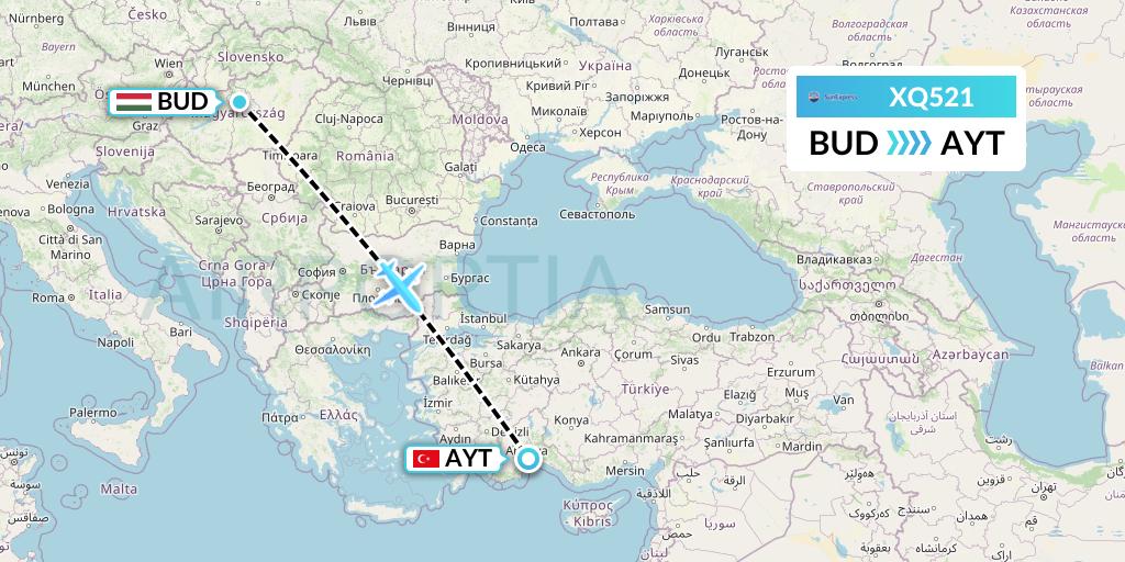 XQ521 SunExpress Flight Map: Budapest to Antalya