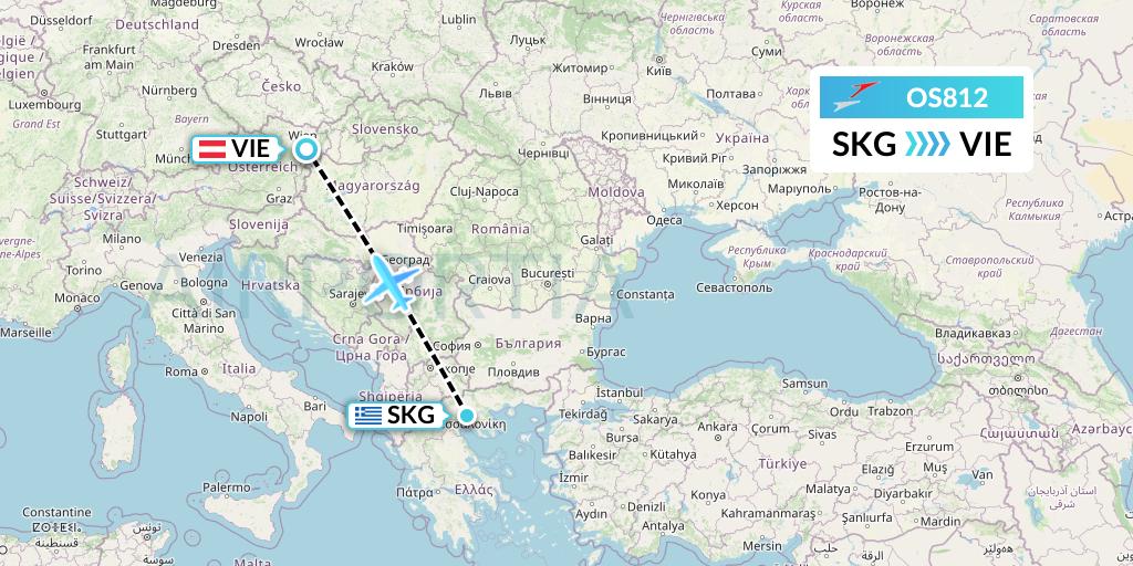 OS812 Austrian Airlines Flight Map: Thessaloniki to Vienna