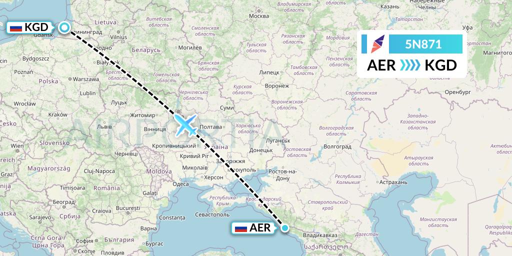5N871 Nordavia Flight Map: Sochi to Kaliningrad