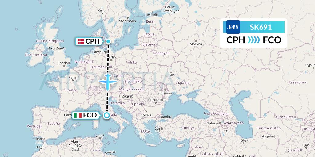 SK691 SAS Flight Map: Copenhagen to Rome