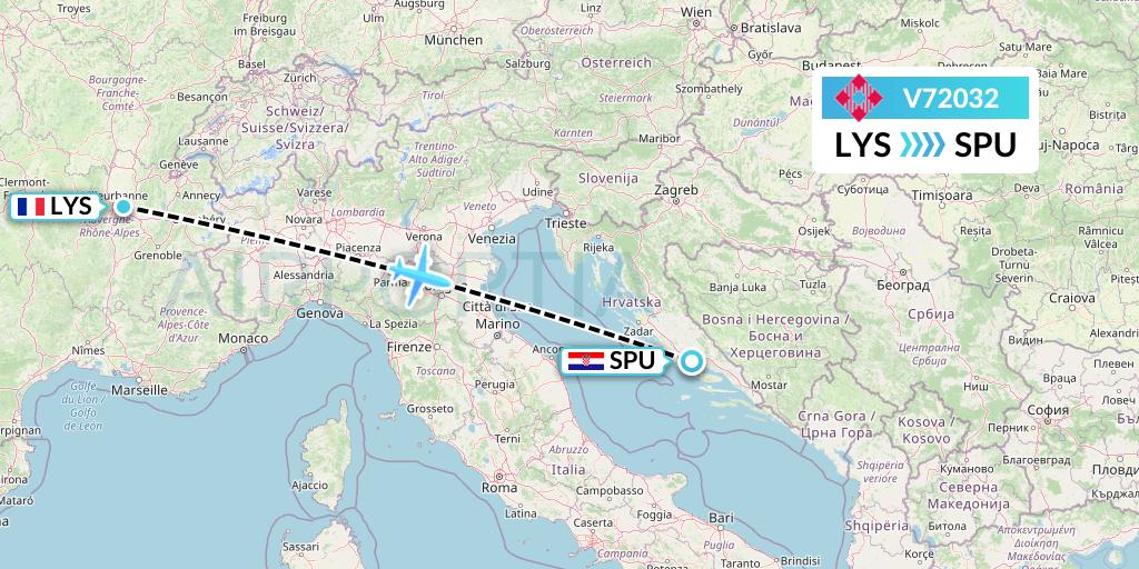 V72032 Volotea Flight Map: Lyon to Split