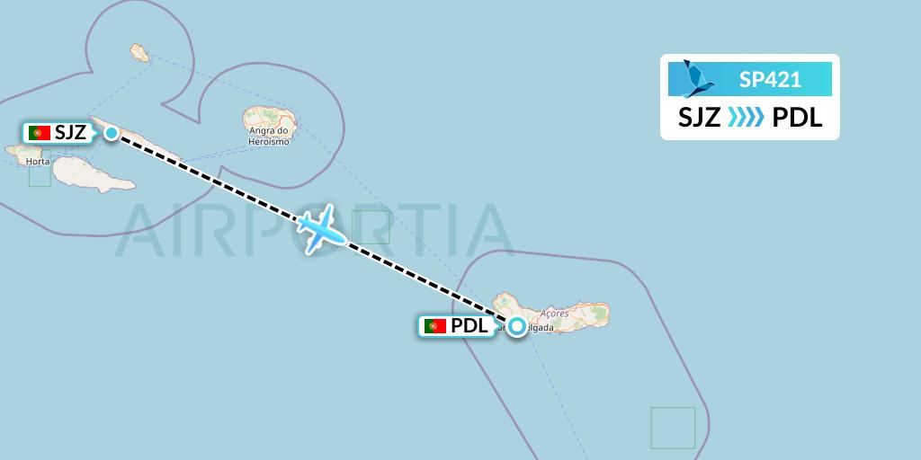 SP421 SATA Air Acores Flight Map: Sao Jorge to Ponta Delgada