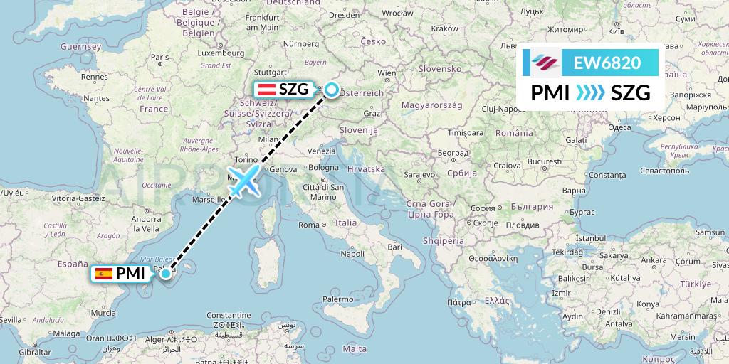 EW6820 Eurowings Flight Map: Palma de Mallorca to Salzburg