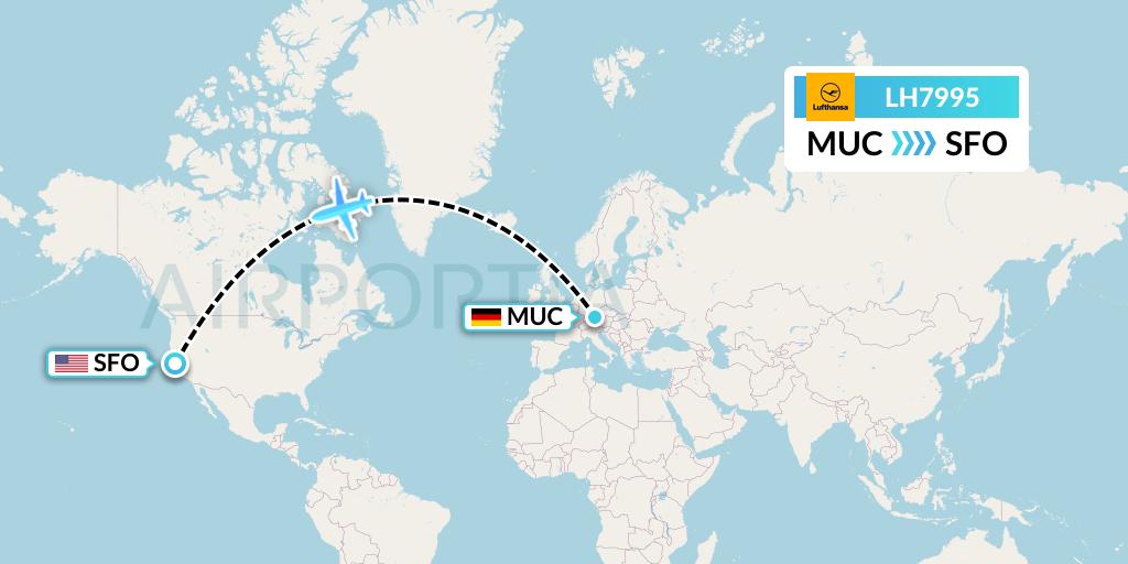 LH7995 Lufthansa Flight Map: Munich to San Francisco
