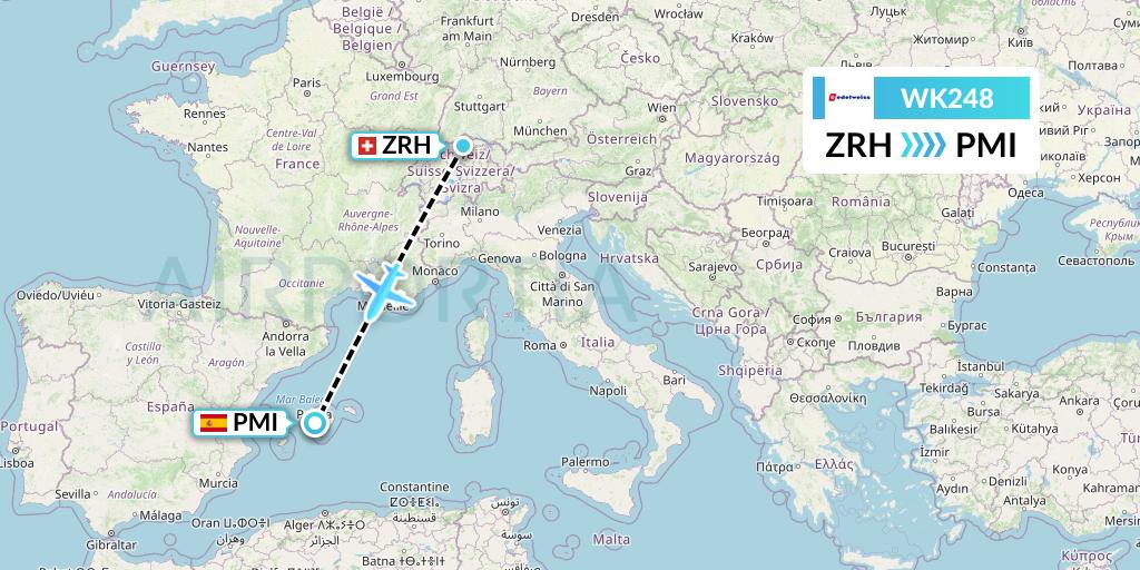 WK248 Edelweiss Air Flight Map: Zurich to Palma de Mallorca