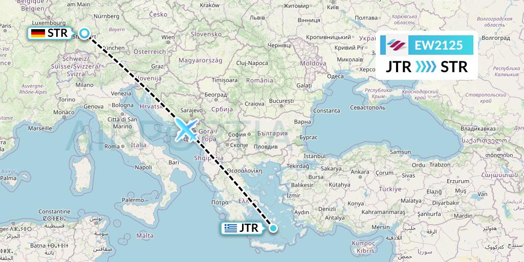 EW2125 Eurowings Flight Map: Santorini to Stuttgart