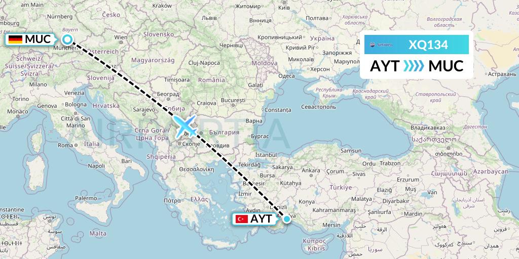 XQ134 SunExpress Flight Map: Antalya to Munich