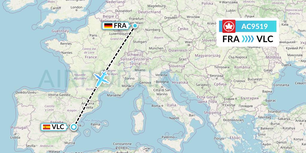 AC9519 Air Canada Flight Map: Frankfurt to Valencia