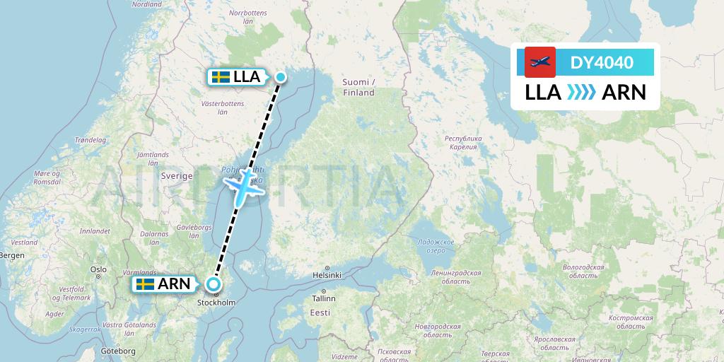 DY4040 Norwegian Flight Map: Lulea to Stockholm