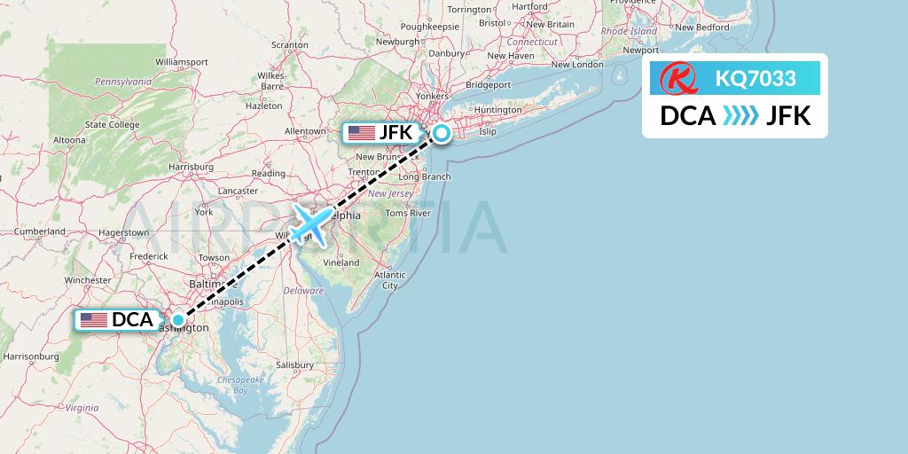 KQ7033 Kenya Airways Flight Map: Washington to New York