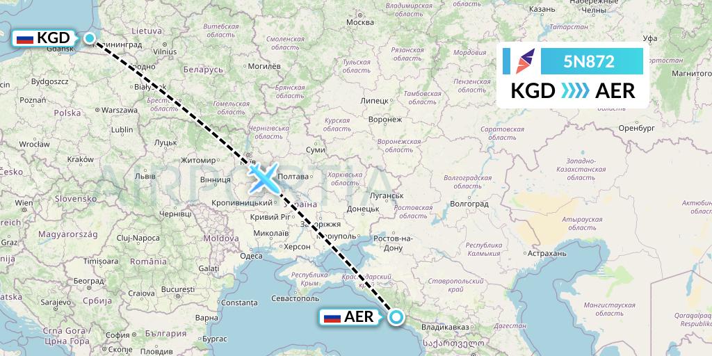 5N872 Nordavia Flight Map: Kaliningrad to Sochi