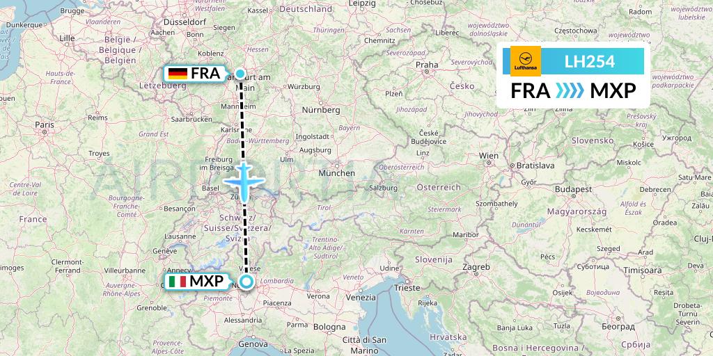 LH254 Lufthansa Flight Map: Frankfurt to Milan