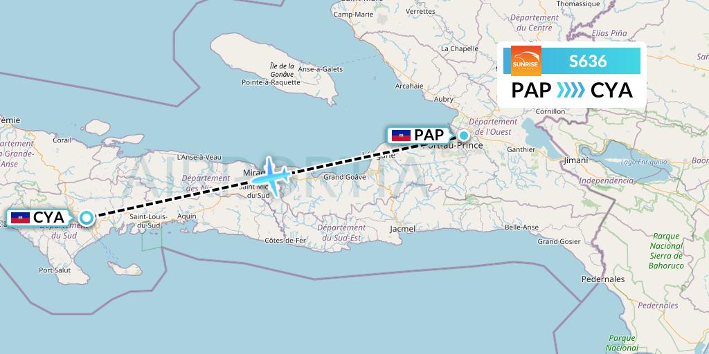 S636 Sunrise Airways Flight Map: Port-au-Prince to Les Cayes