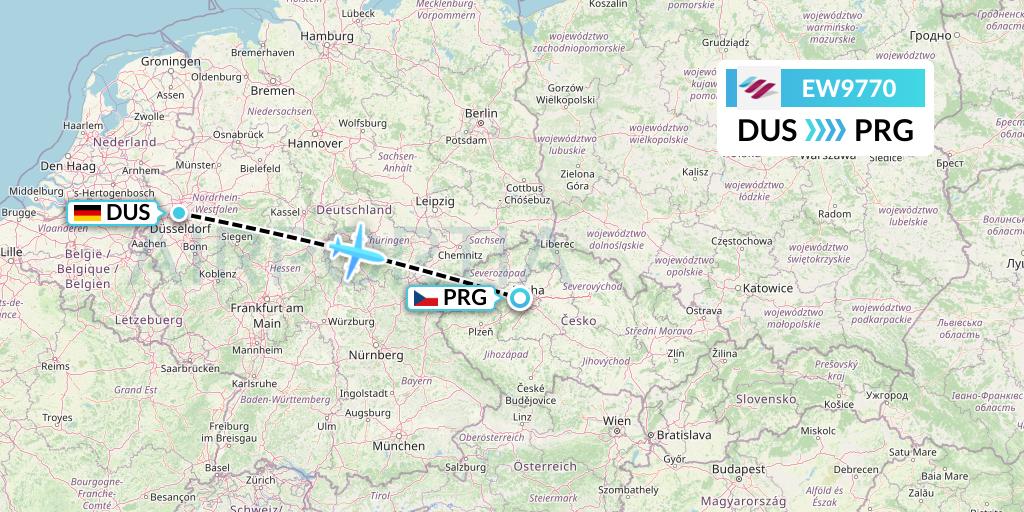 EW9770 Eurowings Flight Map: Dusseldorf to Prague