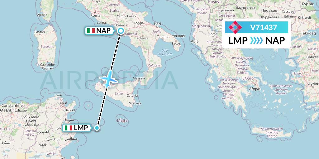 V71437 Volotea Flight Map: Lampedusa to Naples