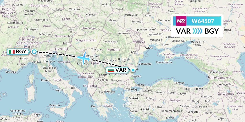 W64507 Wizz Air Flight Map: Varna to Milan