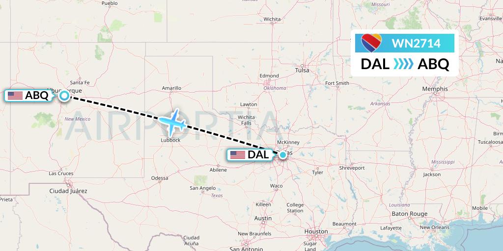 WN2714 Southwest Airlines Flight Map: Dallas to Albuquerque