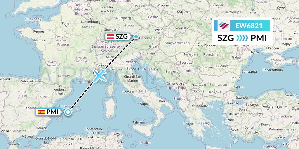 EW6821 Eurowings Flight Map: Salzburg to Palma de Mallorca