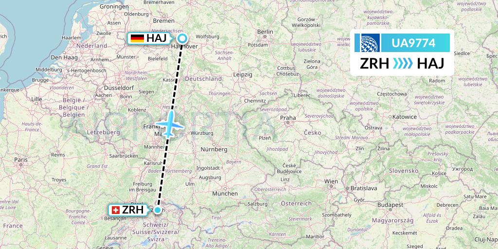 UA9774 United Airlines Flight Map: Zurich to Hannover