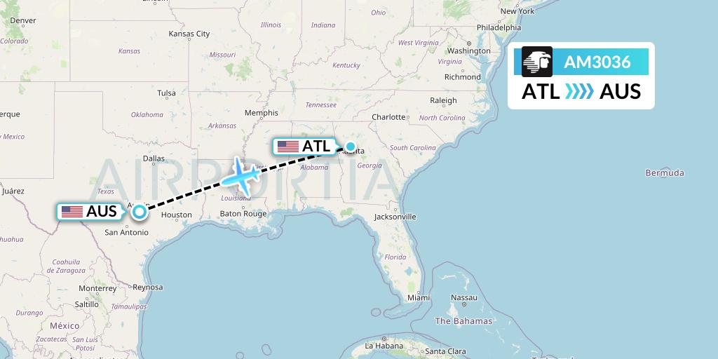 AM3036 Aeromexico Flight Map: Atlanta to Austin